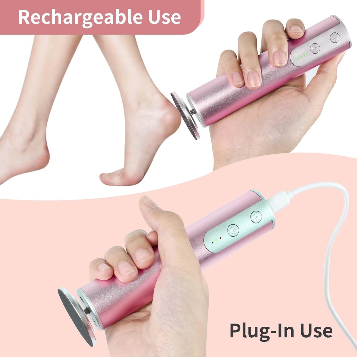 Rechargeable Electric Foot Callus Remover with 3-Sizes 120Pcs Sandpaper Discs, Professional 900RPM