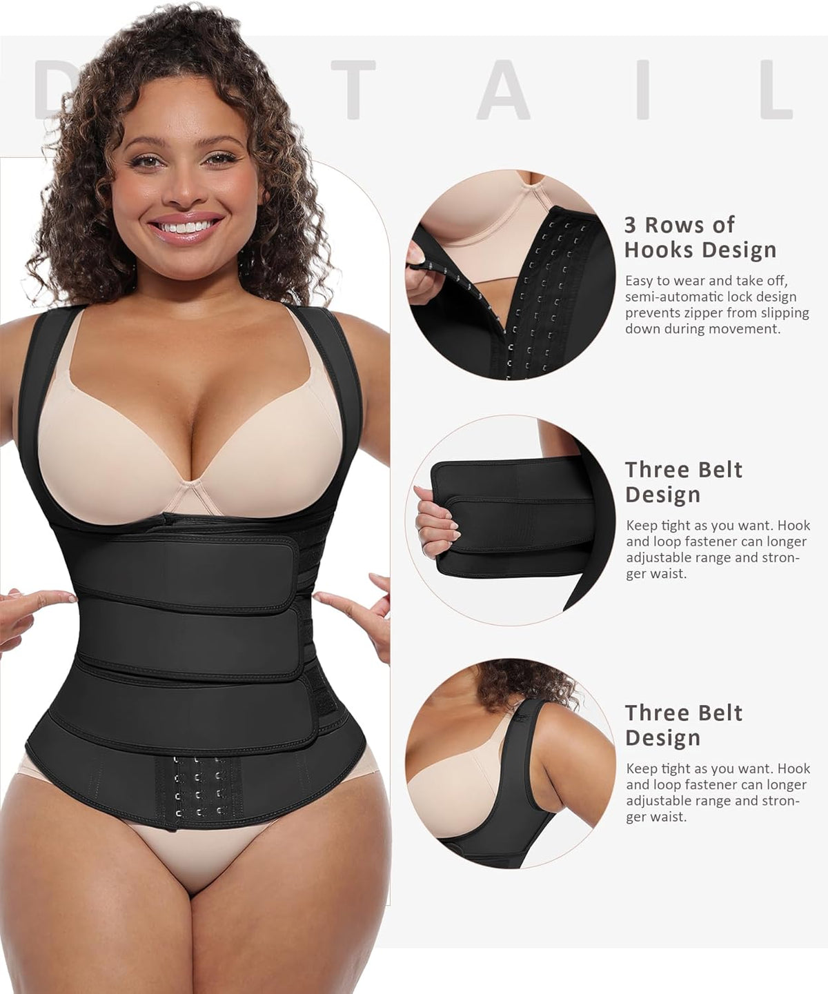 FeelinGirl Waist Trainer for Women Latex Waist Trainers Vest Plus Size Waist Cincher Corset 3 Belts