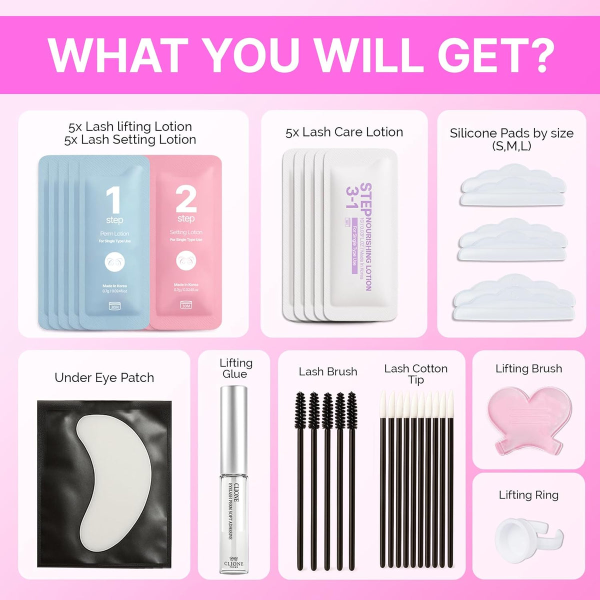Korean Lash Lift Kit - 5 Sets Eyelash Curling Perm with Upgraded Glue, Easy for Beginner &