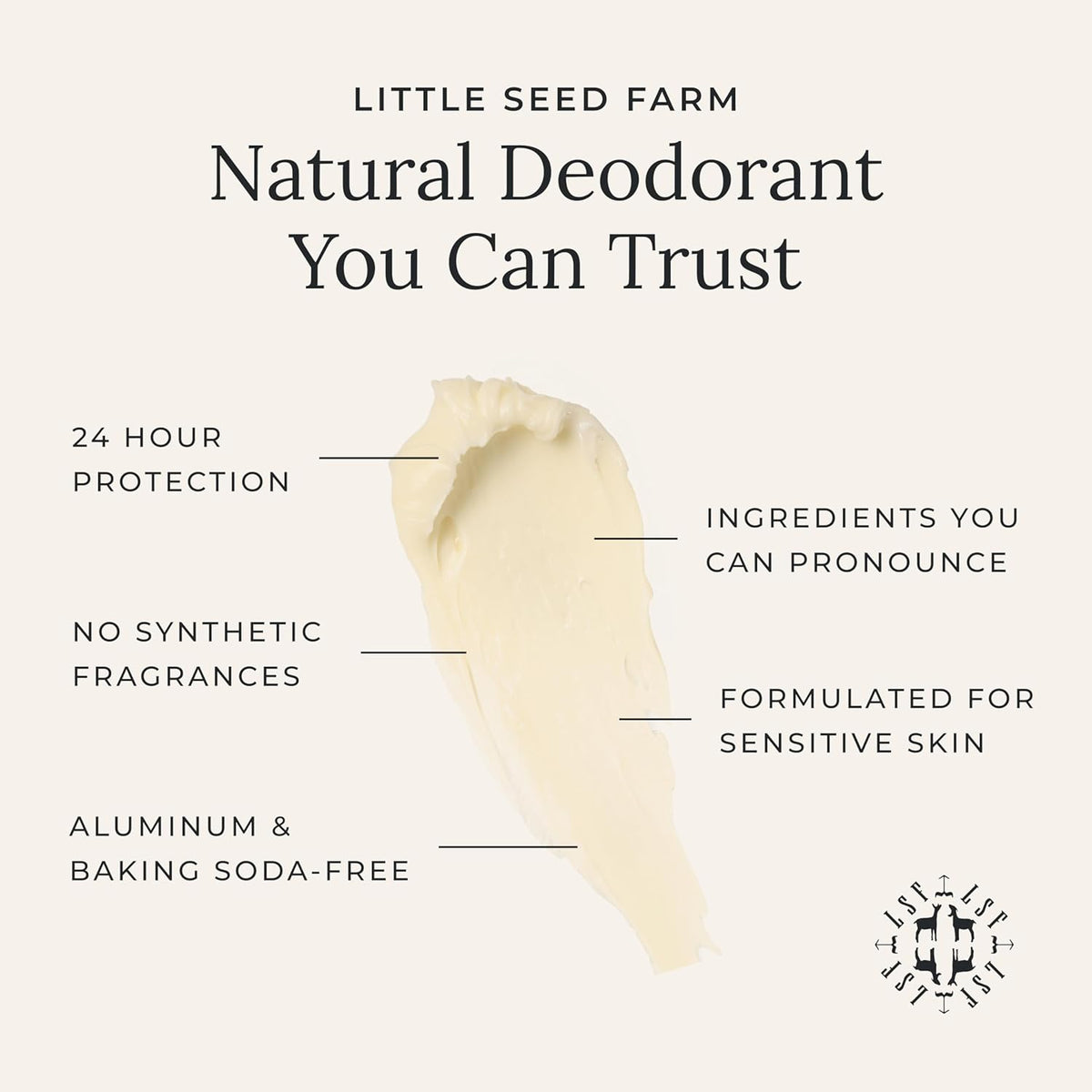 Little Seed Farm All Natural Deodorant Cream, Aluminum Free Deodorant for Women or Men, 2.4 Ounce