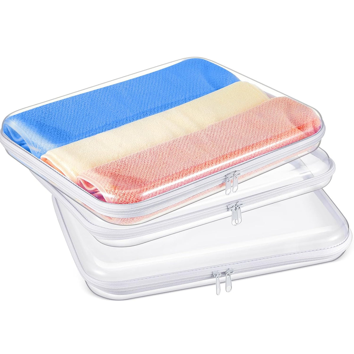 Hoolerry 3 Pcs Clear Hard Zipper Case Plastic Pouch Transparent Hard Case Clear Makeup Bag Portable