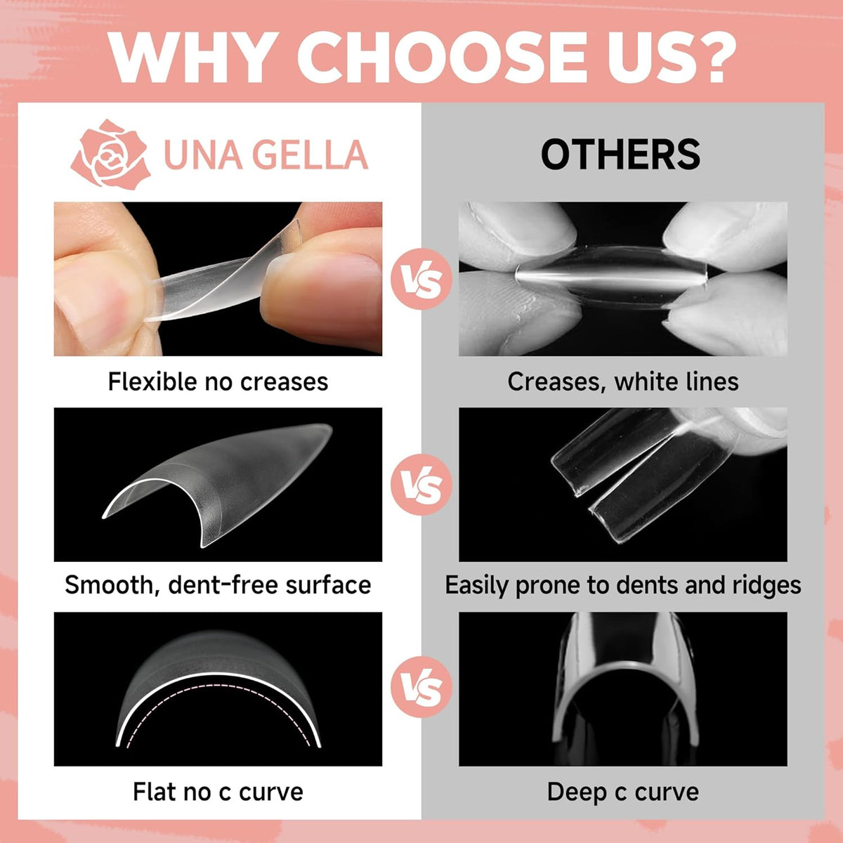 UNA GELLA Clear Stiletto Nails Tips Half Cover Stiletto Gel Nail Tips 216pcs Almond Shape False