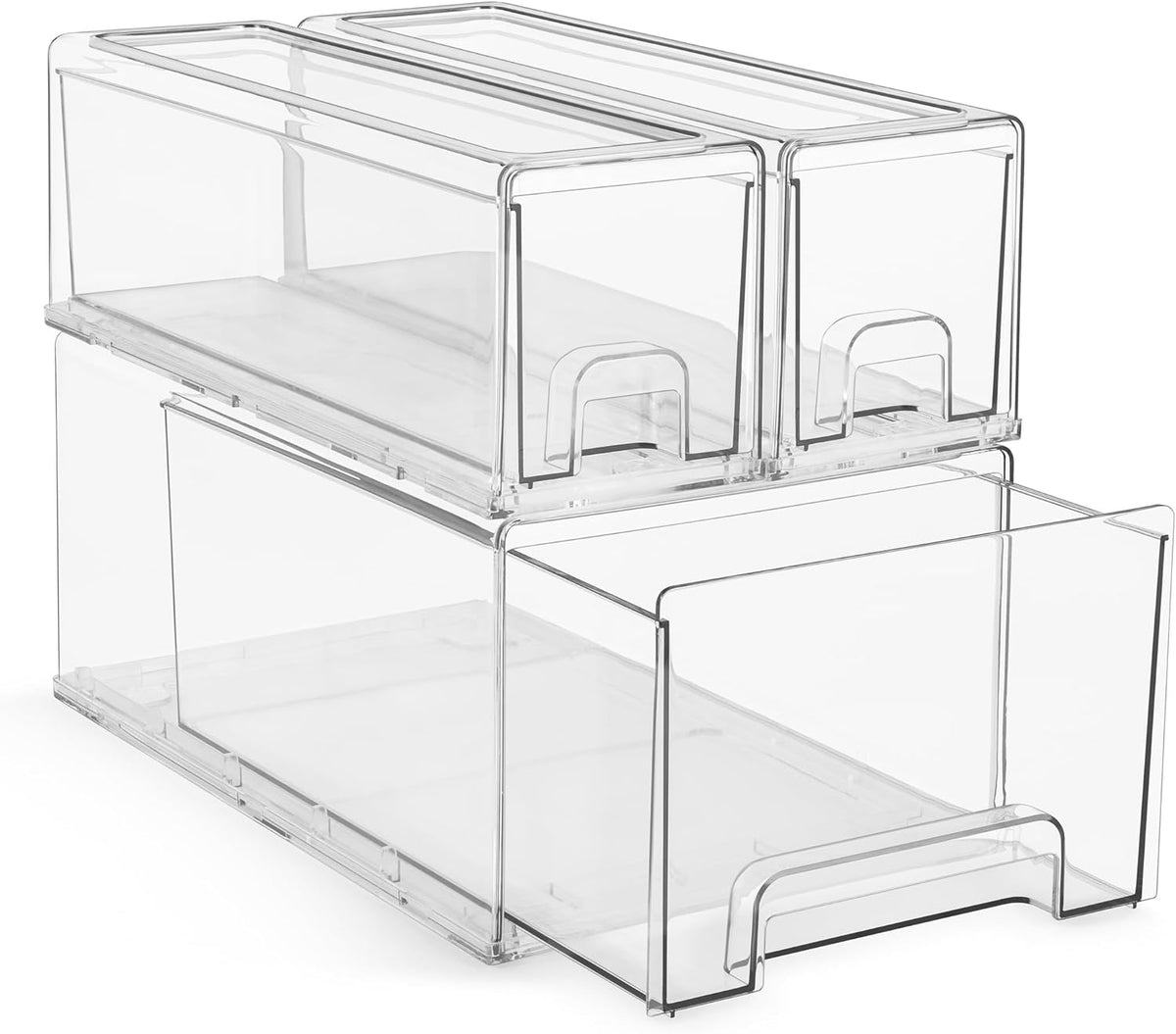 Sorbus 1 Large & 2 Small Clear Stackable Storage Drawers – Plastic Organizer Bins with Handles
