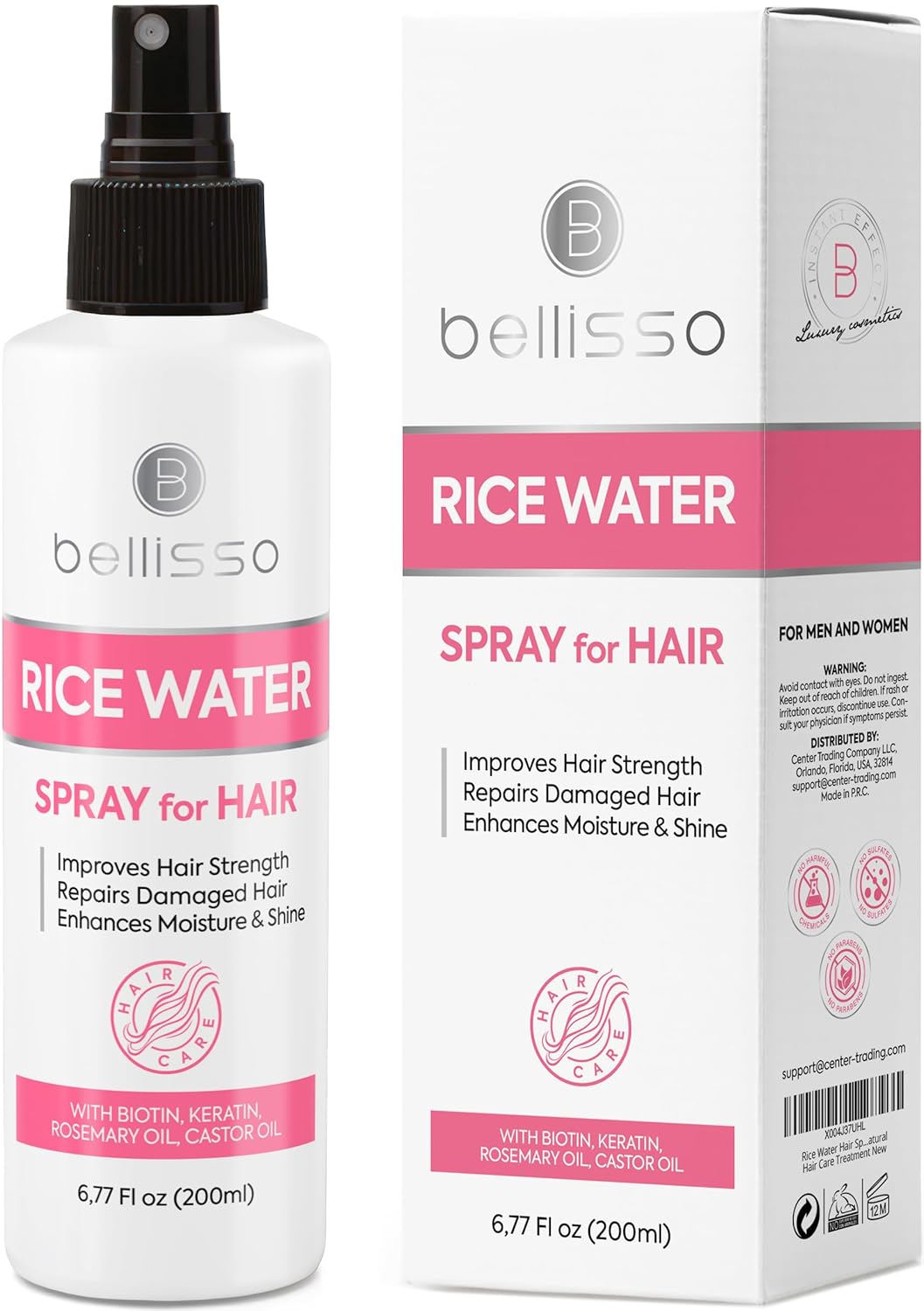Rice Water Spray for Hair - With Rosemary, Biotin and Castor Oil - Tonic for Women and Men with