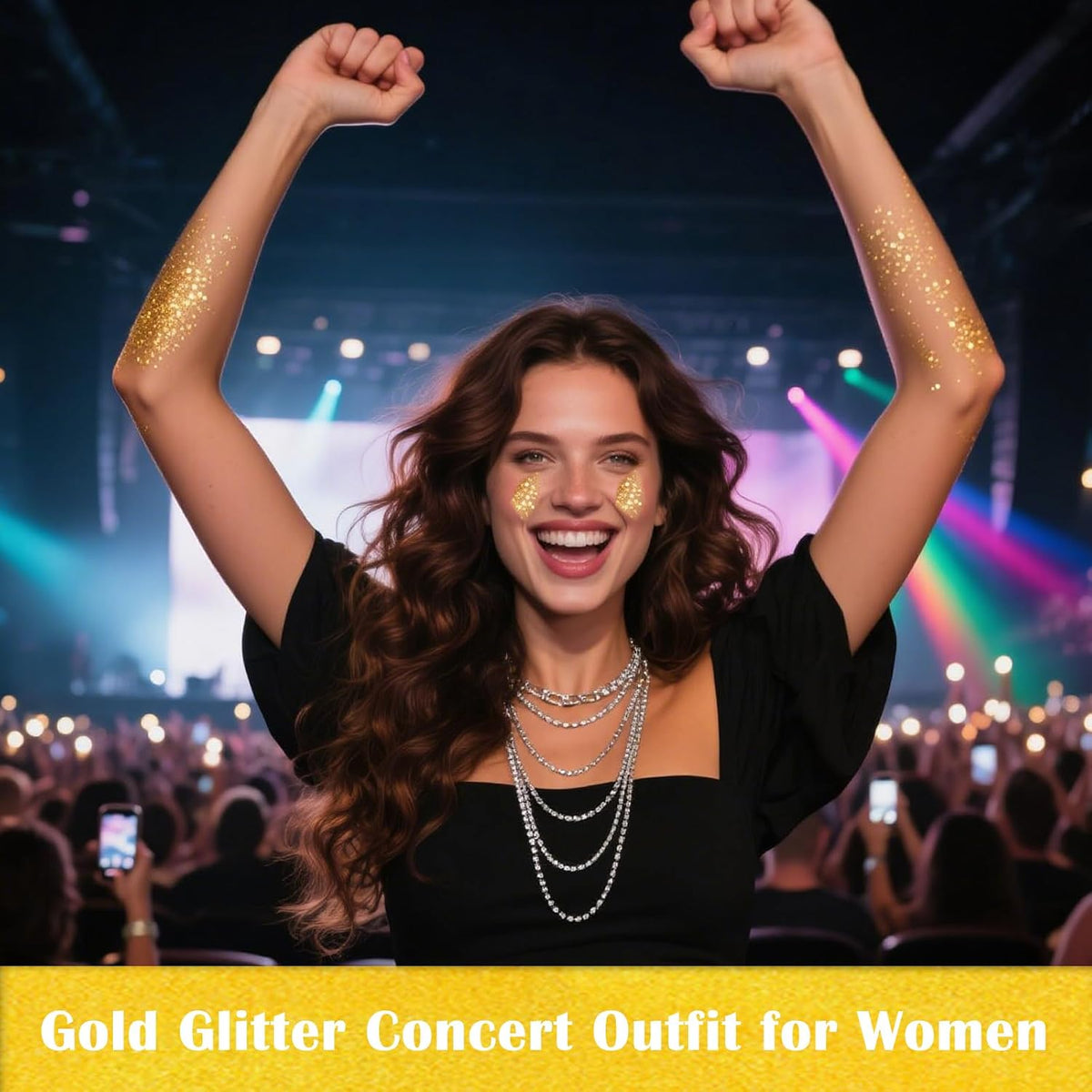 MEICOLY Gold Body Glitter,Yellow Face Glitter,Music Festival Outfits for Women,Hair Glitter Kids