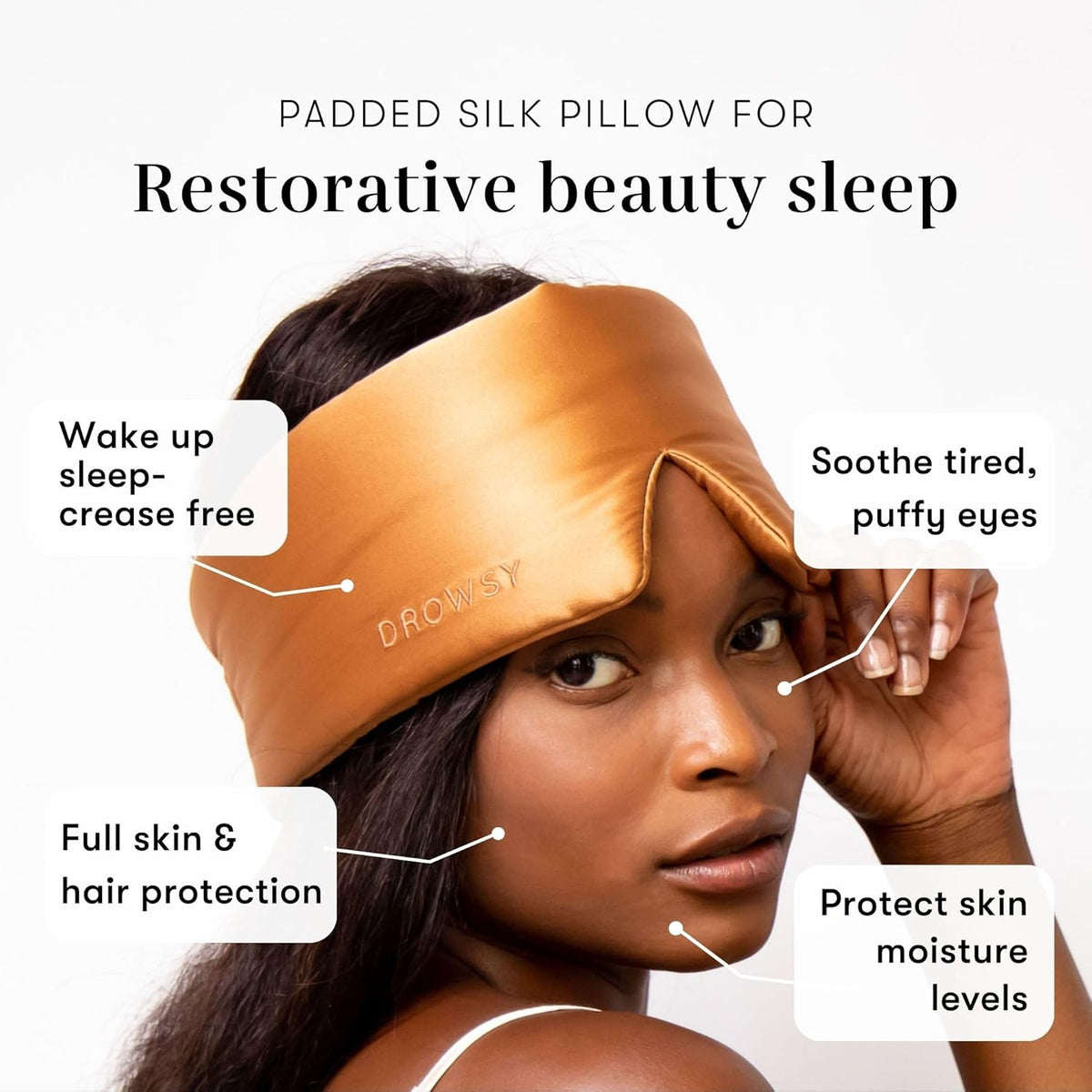 DROWSY Silk Sleep Mask. Face-Hugging, Padded Silk Cocoon for Luxury Sleep in Total Darkness.