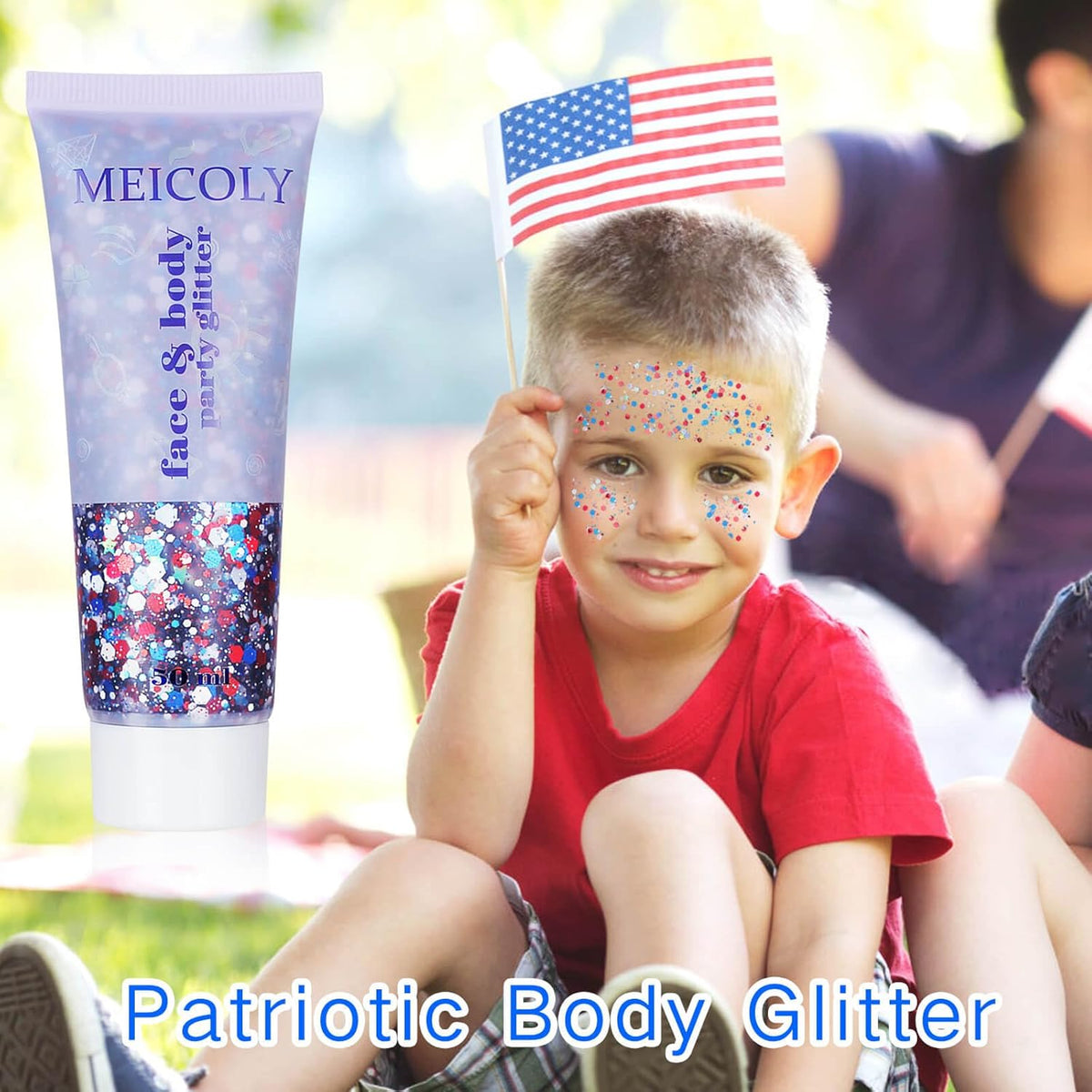 MEICOLY Red White and Blue Body Glitter,4th of July Accessories Hair Glitter for Kids,4th of July
