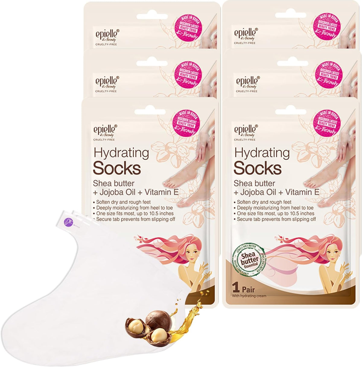 Epielle Hydrating Foot Masks 6 Pairs, Deep Moisturizing Socks for Dry Feet & Cracked Heels, Relieve