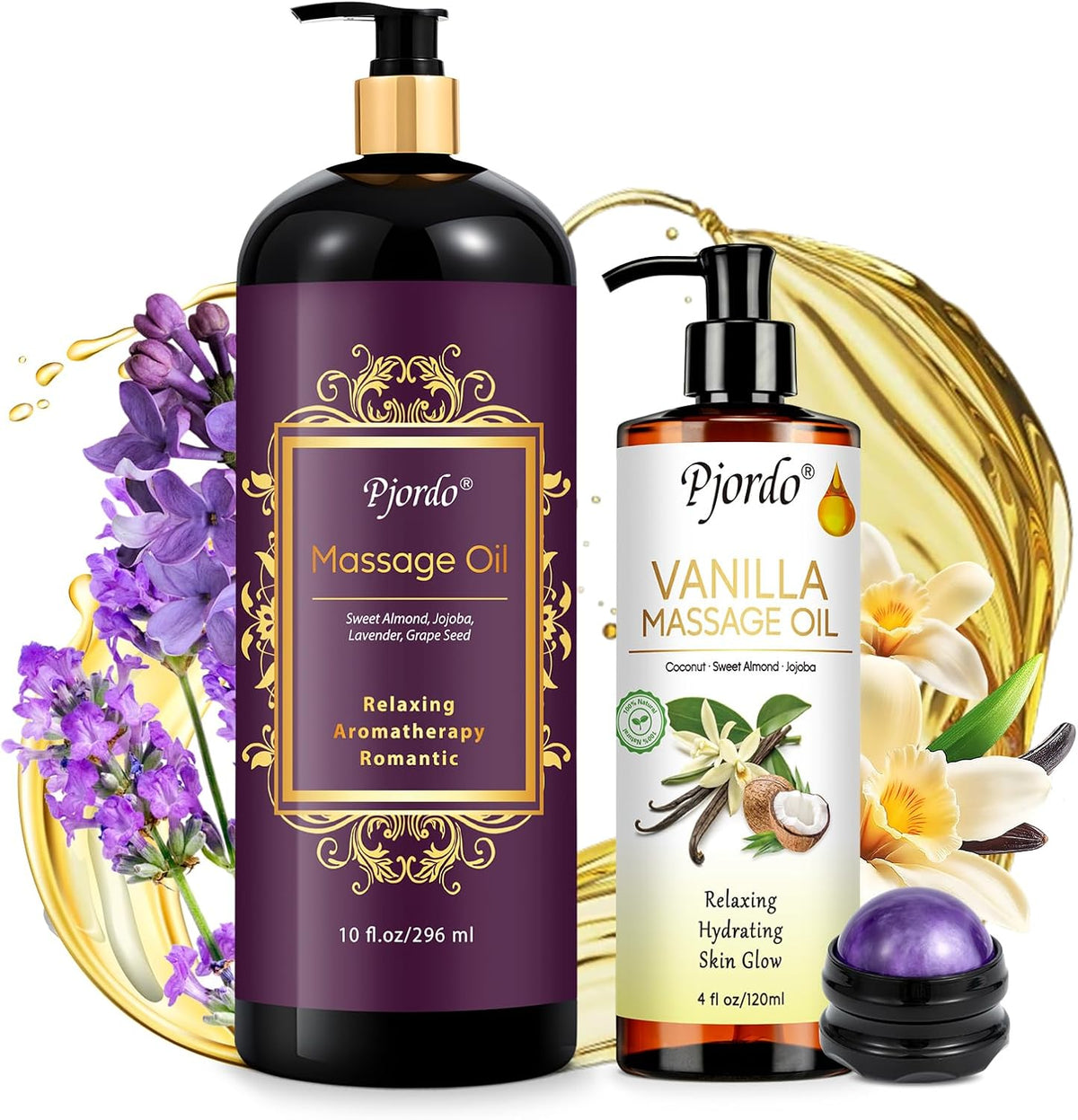 Massage Oil for Massage Therapy, Vanilla, Lavender Oil, with Massage Roller Ball, Massage Oils for