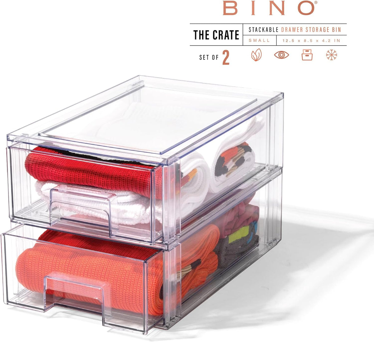 BINO | Stackable Storage Drawers, Small - 2 Pack, Clear | THE CRATE COLLECTION | Storage Bins With