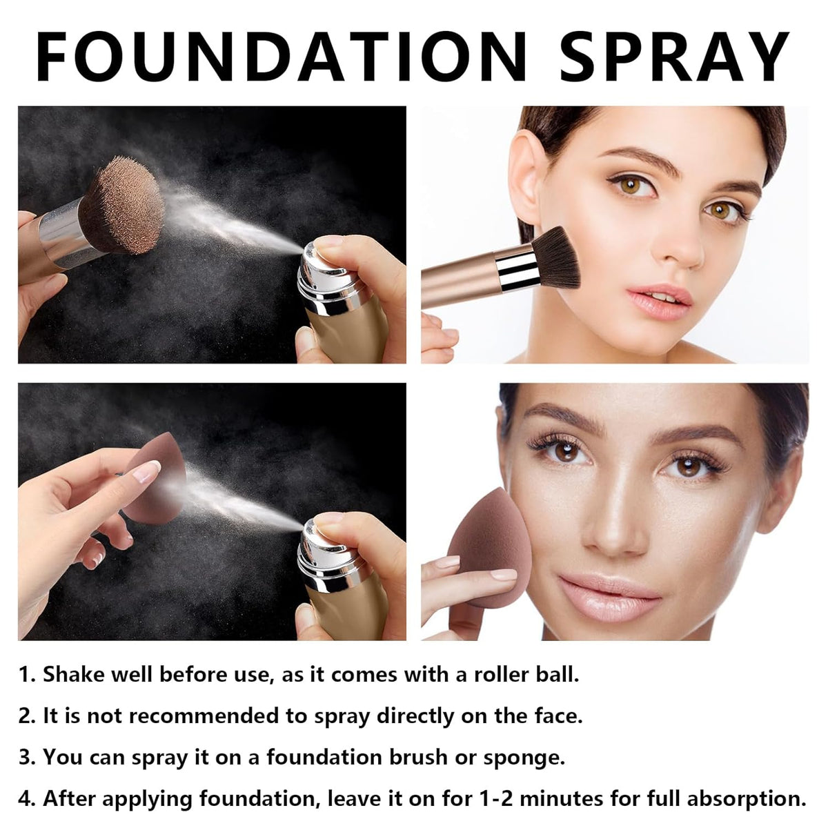 AirBrush Foundation Spray With Primer and Brush, Silky Mist Foundation Spray Makeup, Full Coverage