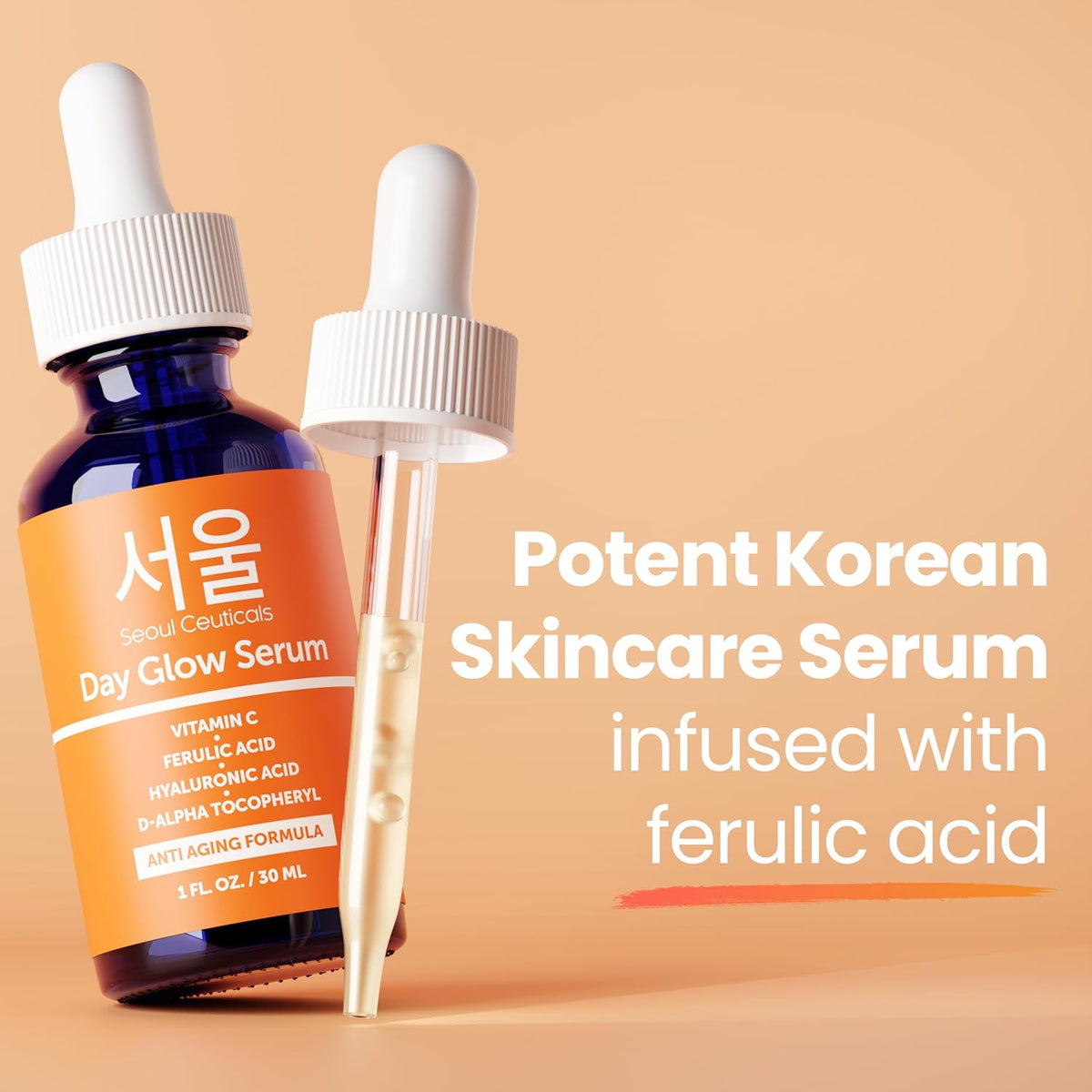 SeoulCeuticals Korean Skin Care 20% Vitamin C Hyaluronic Acid Serum + CE Ferulic Acid - Potent Anti
