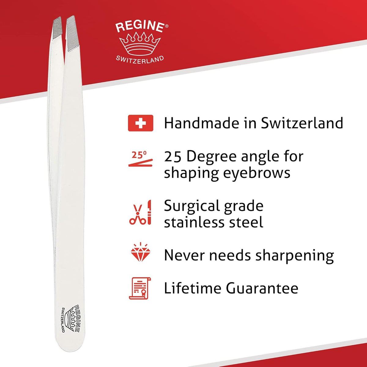Slant Tweezer - Handmade in Switzerland - Professional Eyebrow & Facial Hair Remover - Etched