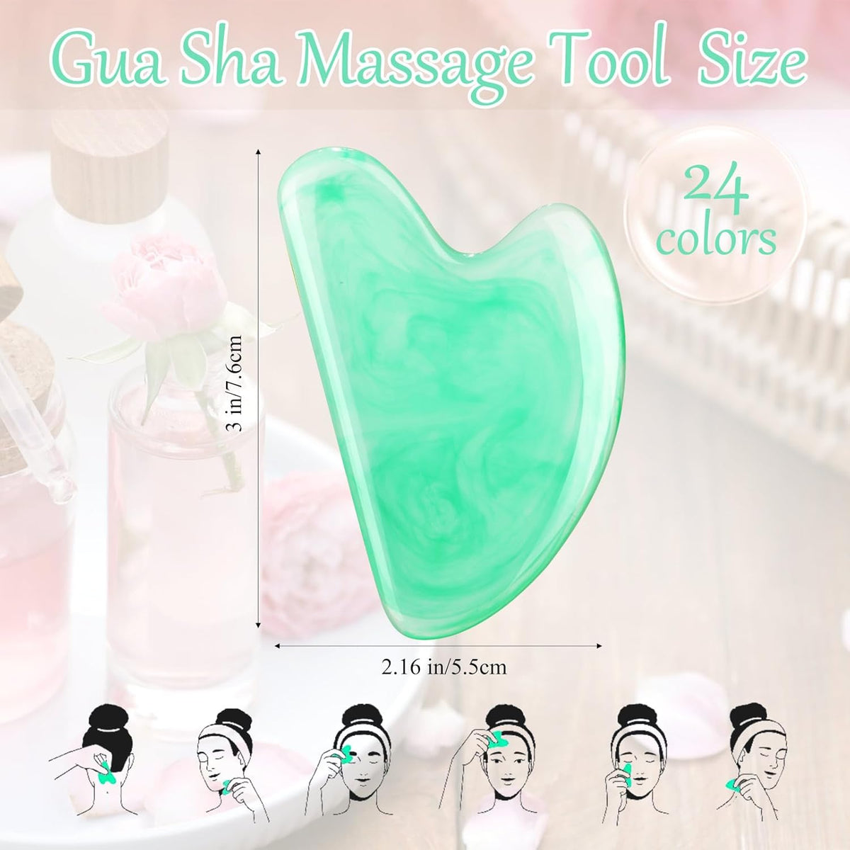 Sherr 24 Pcs Gua Sha Facial Tool Resin Gua Sha Massage Tool Heart Shaped Gua Sha Stone Guasha Board