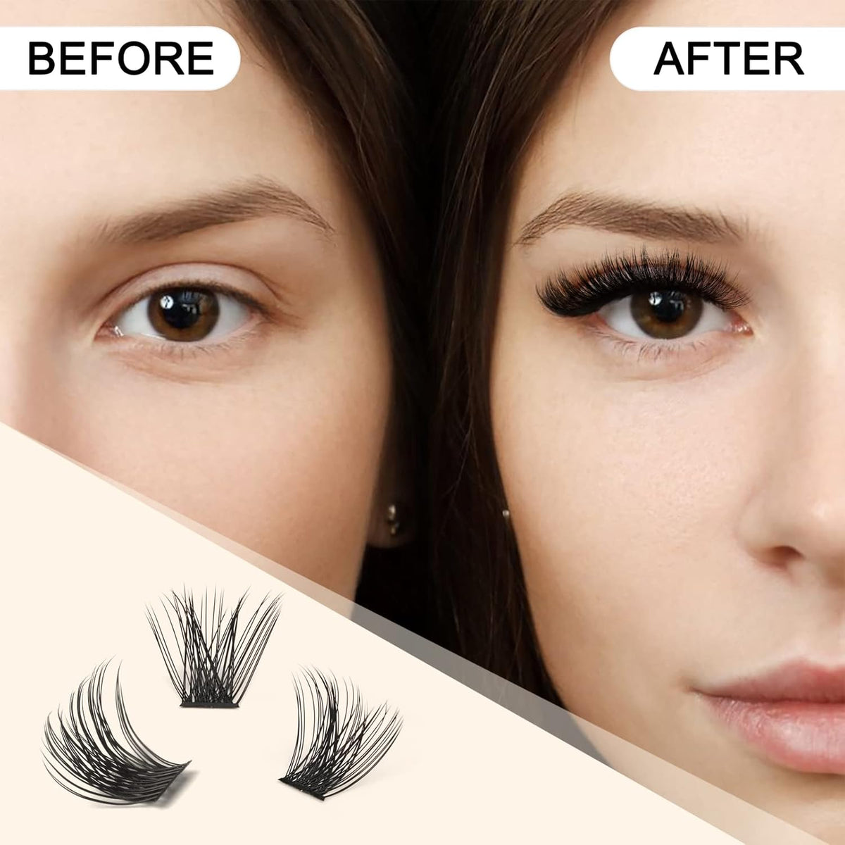 QUEWEL Cluster Lashes 72 Pcs Wide Stem Individual Lashes C/D Curl 8-18mm Length DIY Eyelash
