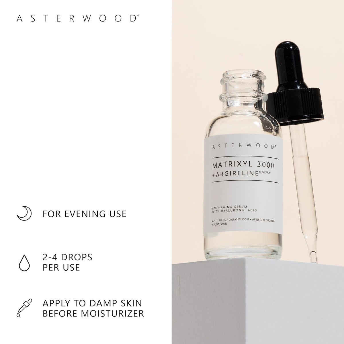 Asterwood Matrixyl 3000 + Argireline Serum for Face - Multi Peptide Serum with Hyaluronic Acid