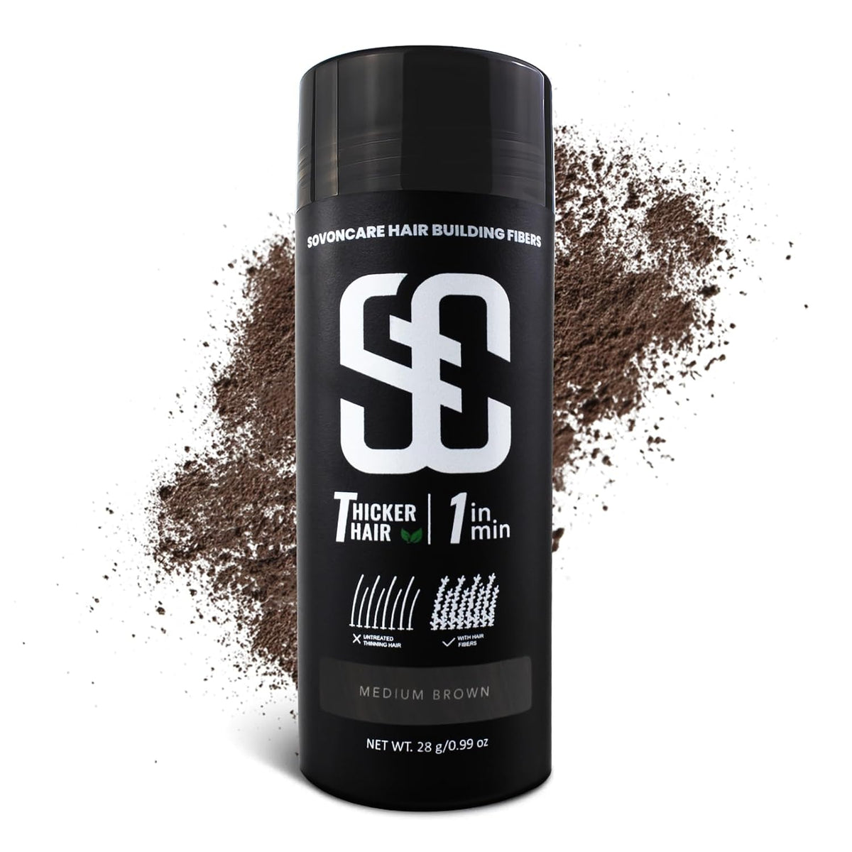 SOVONCARE Hair Fibers for Thinning Hair Medium Brown, Hair Building Fibers for Bald Spots