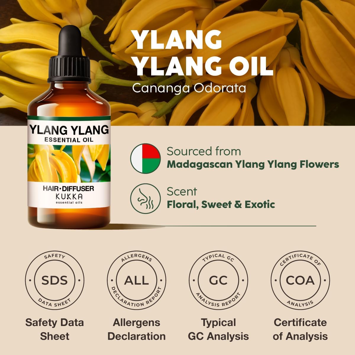 Kukka Ylang-Ylang Essential Oil for Diffuser & Skin - 4 Fl Oz - Ylang Ylang Oil - Boasting a Long