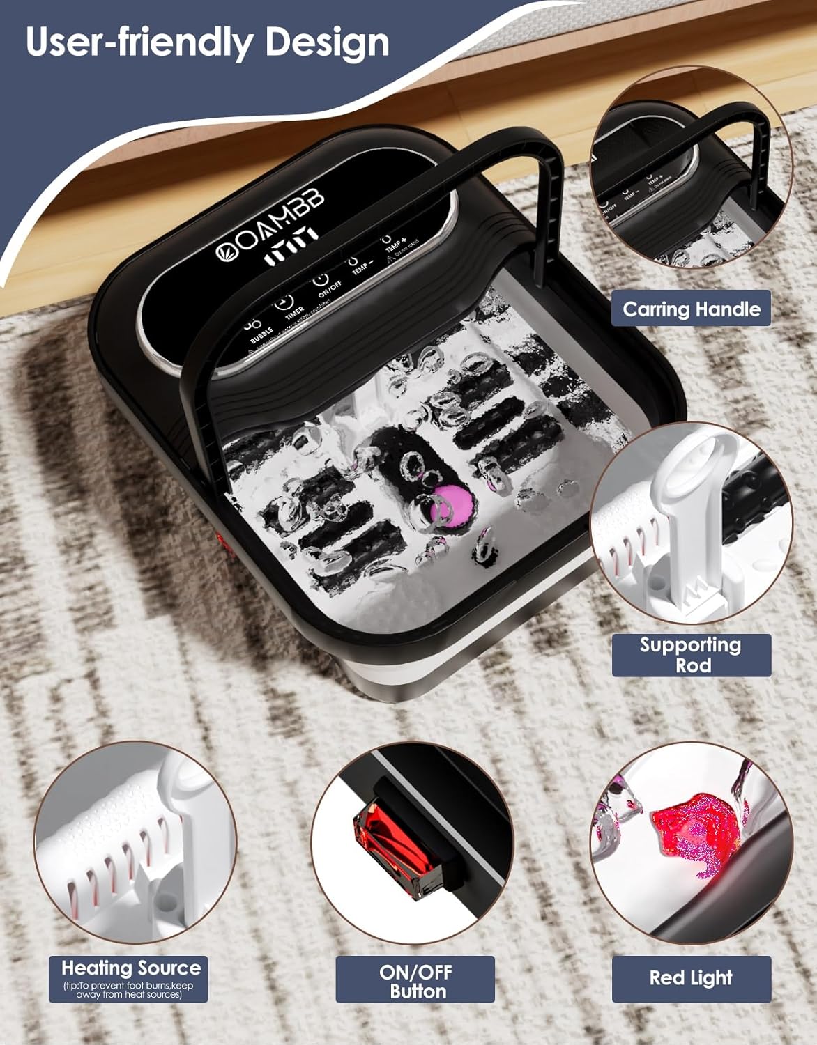Collapsible Foot Spa with Heat, Bubble and Temp Control, Foot Bath Massager with XL Touch Screen
