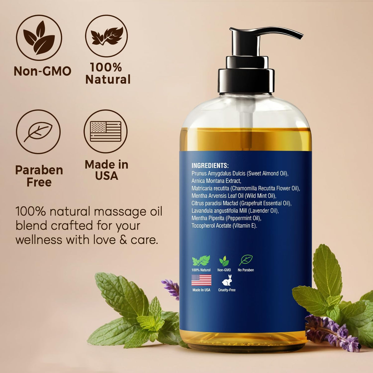 Sore Muscle Massage Oil for Massage Therapy 8 fl oz - Refreshing and Relaxing - Natural Oils with