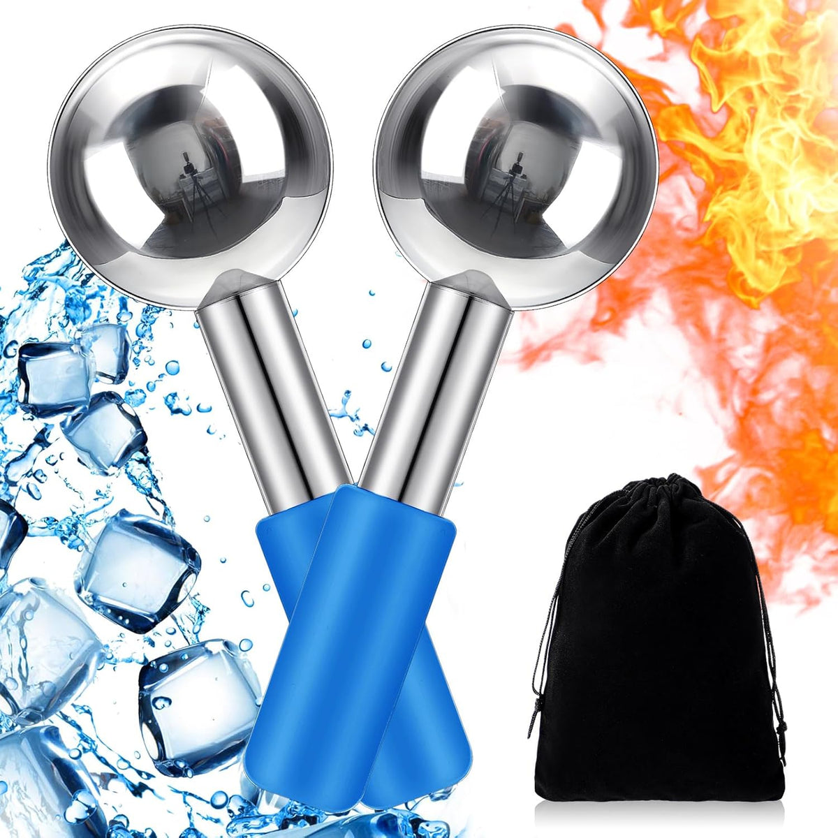 Baderke 2 Pcs Ice Globes for Face Stainless Steel Cooling Globes Unbreakable Cooling Roller Women