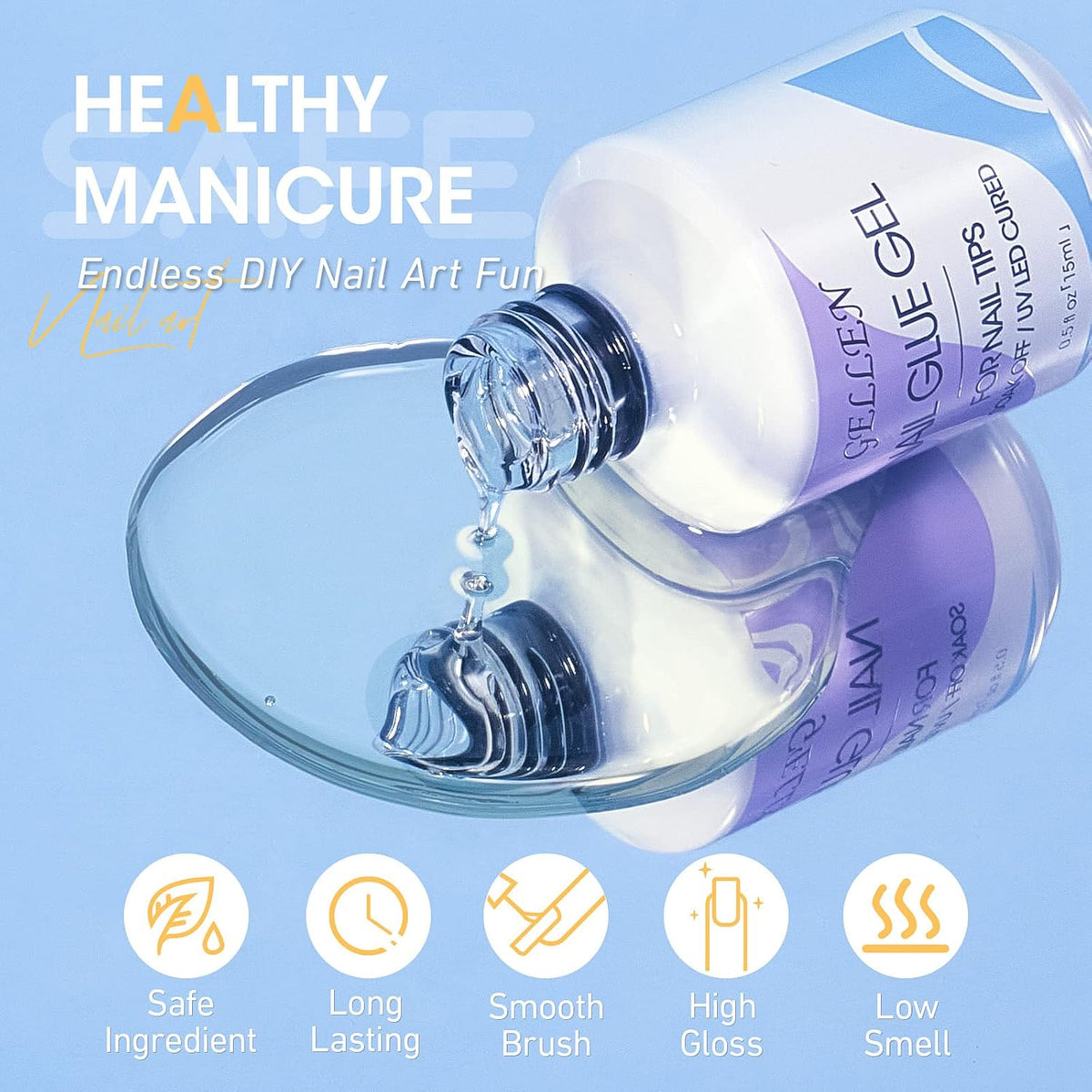 Gellen Nail Glue Gel, 2PCS 15ML 3 in 1 Gel Nail Glue for Acrylic Nail & Base Gel & Nail