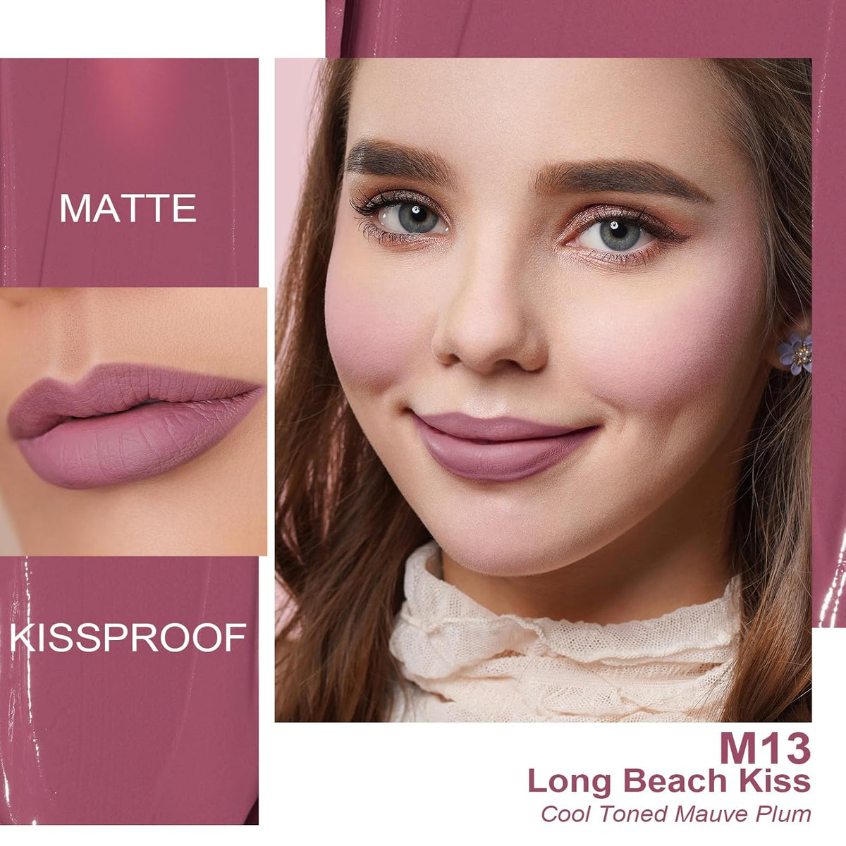 Oulac Matte Liquid Lipstick Mauve Pink Lip Gloss for Women, Long Lasting Lipstick Waterproof, No