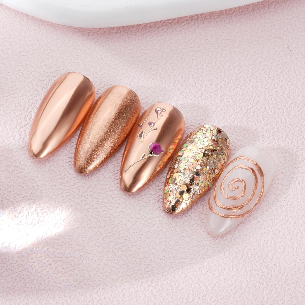 Pretty Diva Chrome Nail Powder - Bronze/Copper Mirror Effect Nail Chrome Powders, Highlight