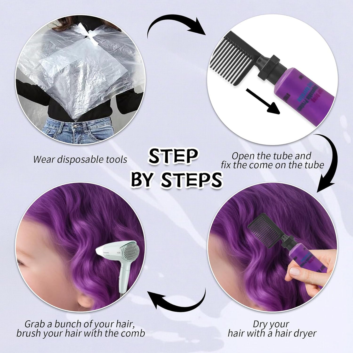 Byhoo Purple Temporary Hair Color Dye for Dark Hair, 90 ml, Cream Format, Fashionable Color