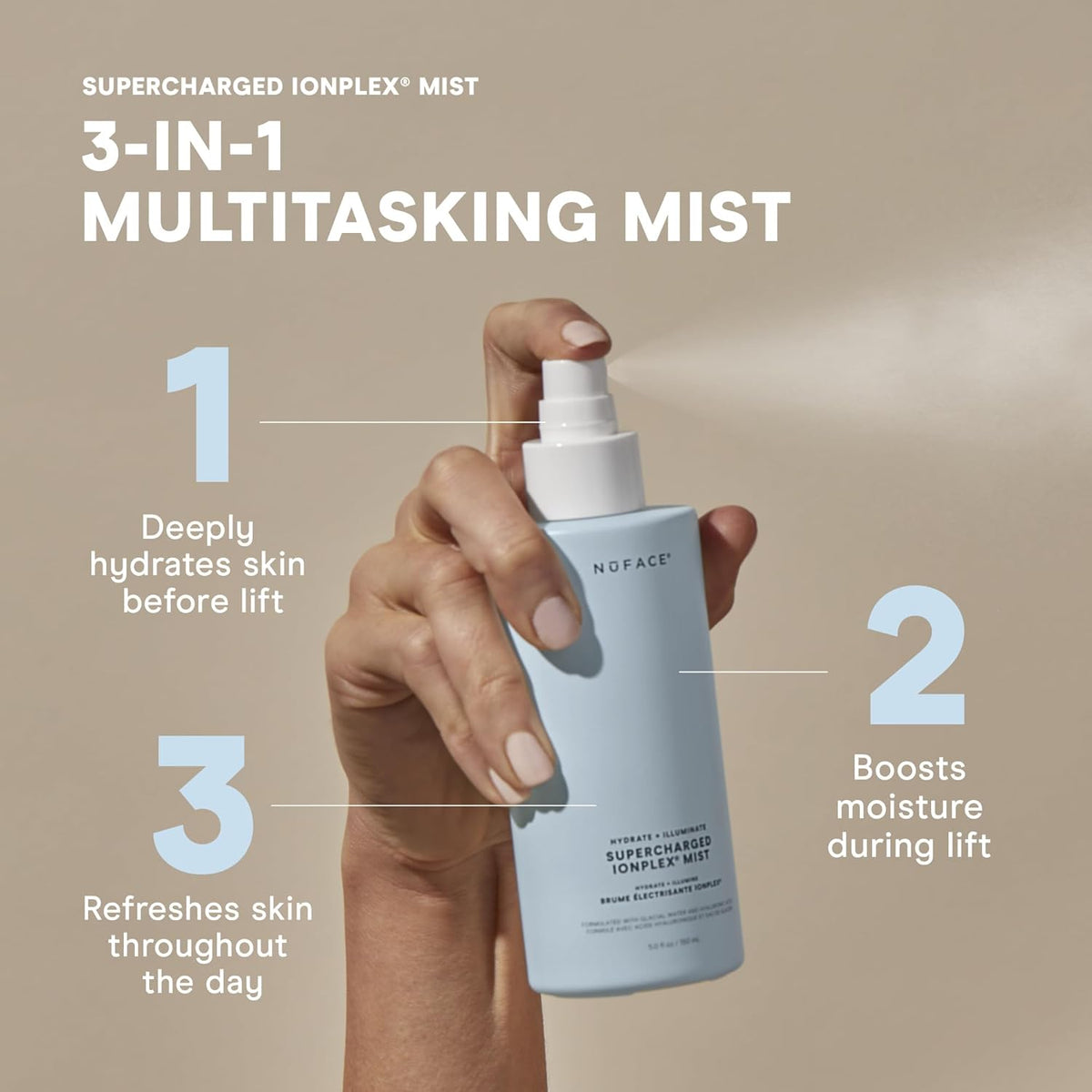 NuFACE Supercharged IonPlex Facial Mist - 3-in-1 Ultra-Fine Hydrating Face Mist & Pore Minimizer
