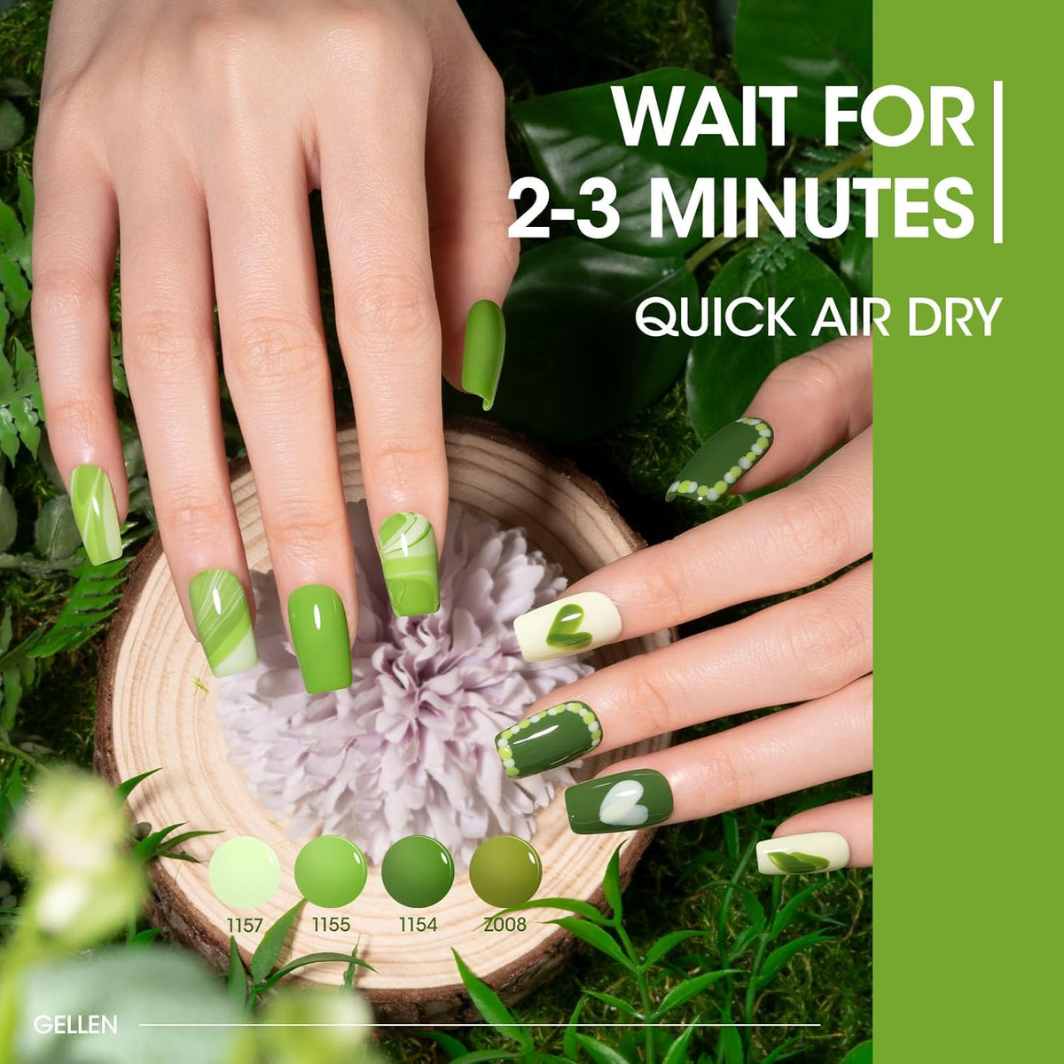 GELLEN Green Nail Polish Non Gel, Fast Air Drying Traditional Regular Green Nail Polish Spring