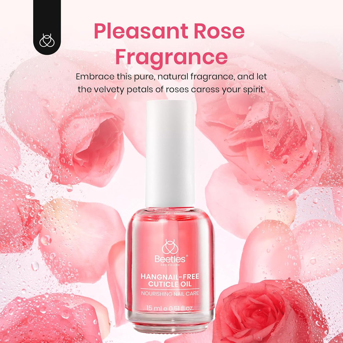 Beetles Cuticle Oil for Nail & Cuticle Care, 15ml Natural Rose Smell Oil with Vitamin E Nourish