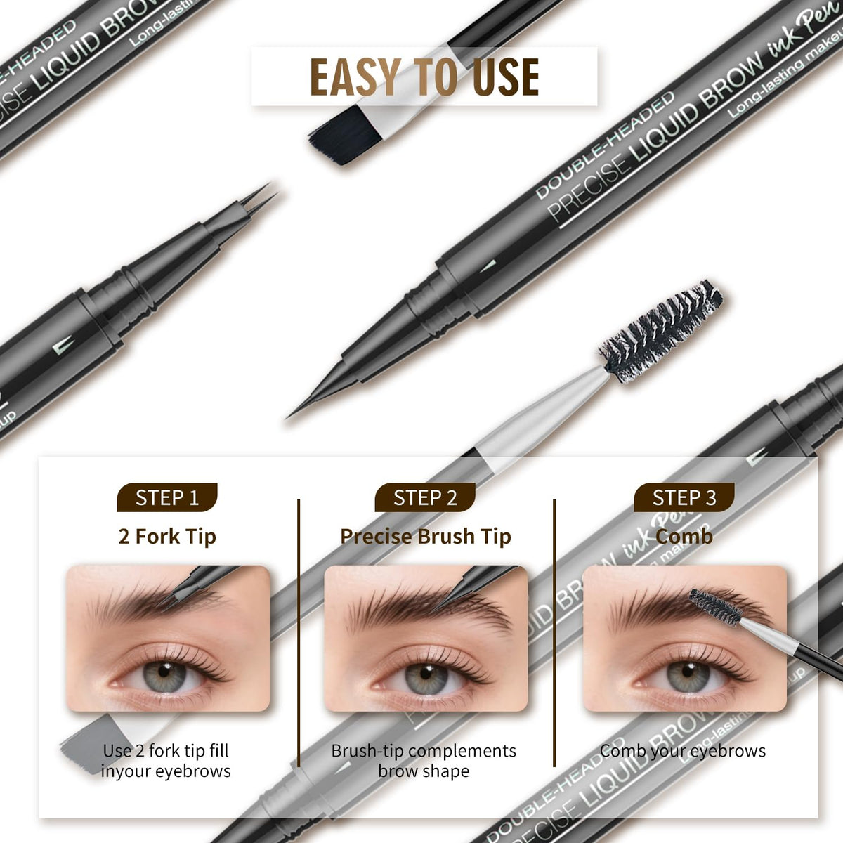 Eyebrow Pencil, Eyebrow Pen with Double-Brush Tip 2-in-1 Eyeliner Dual-Ended Microblading Long