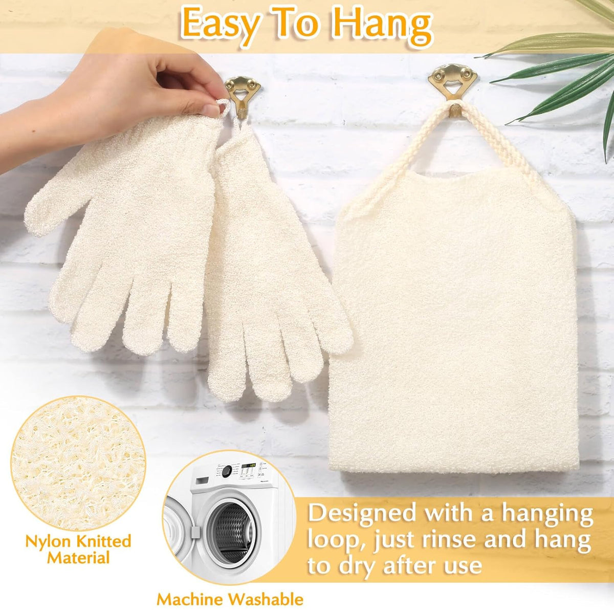 Anezus Exfoliating Back Scrubber Bath Gloves Set, Exfoliating Shower Towel with Shower Gloves for