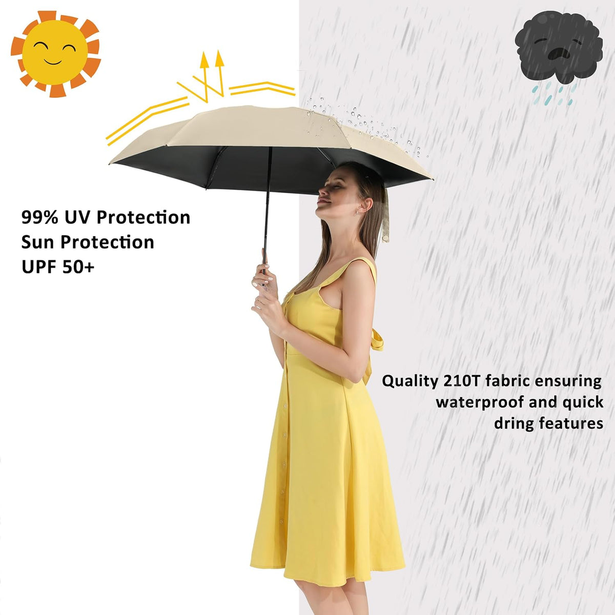 BAODINI Travel Essentials Mini Umbrella for Purse With Case Small Compact UV Sun Protection