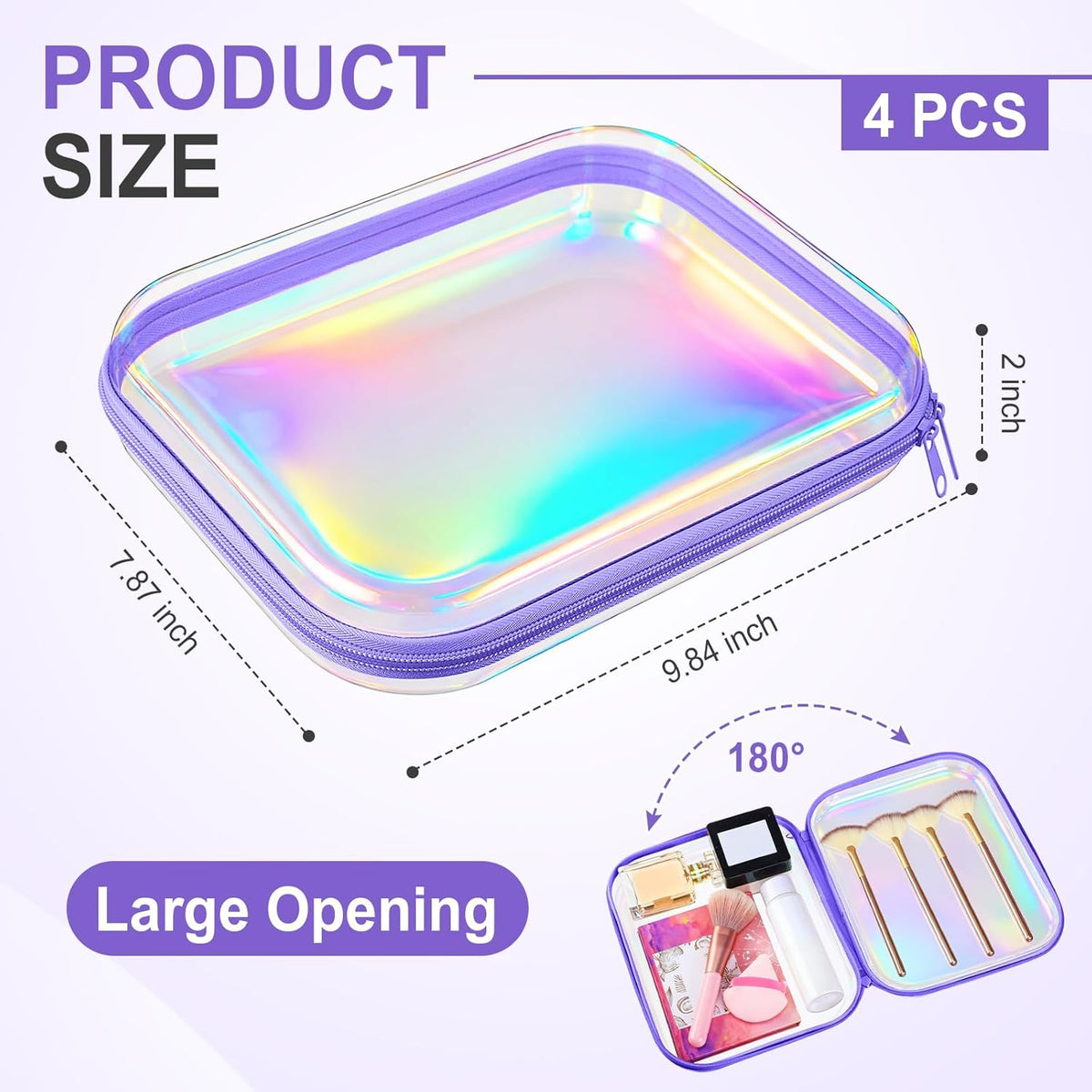 Hoolerry 4 Pcs Hard Clear Zipper Case Makeup Bags Plastic Pencil Pouch Transparent Storage Box