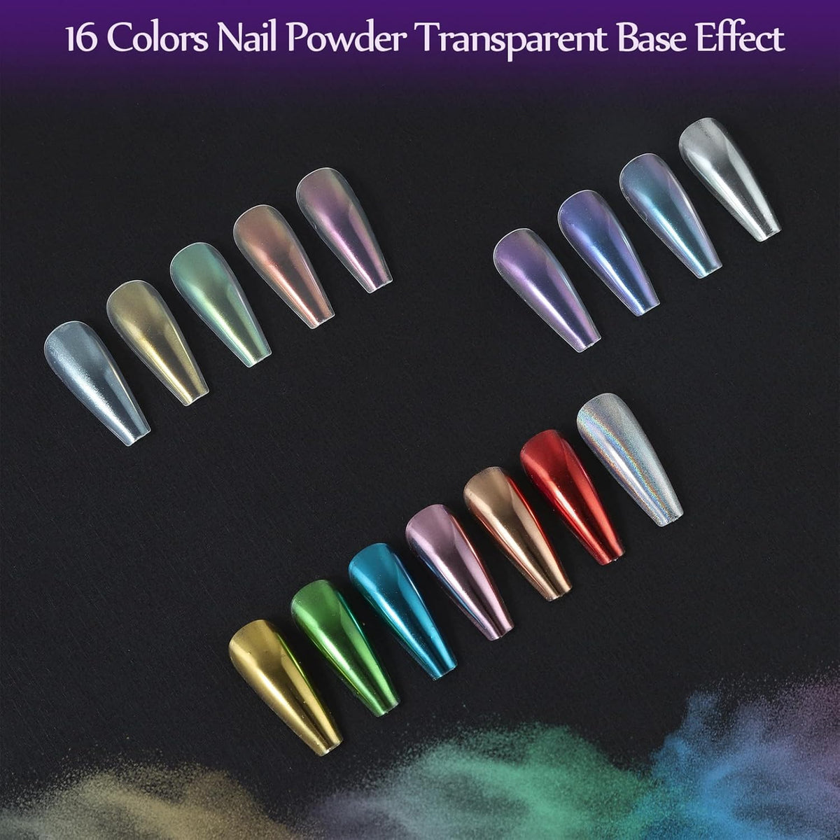 Artdone 16 Colors Chrome Nail Powder, Iridescent Aurora Chameleon Powder Metallic Mirror Effect