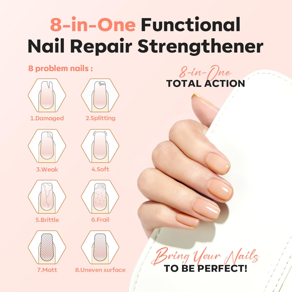 modelones Nail Strengthener Jelly Nude Nail Repair for Damaged Nails Strengthening Polish 15ml Nail