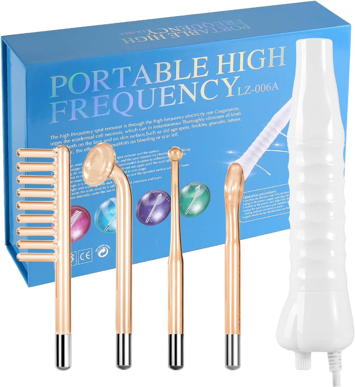High Frequency Facial Machine-Portable Handheld Skin Therapy Wand High Frequency for Hair with 4