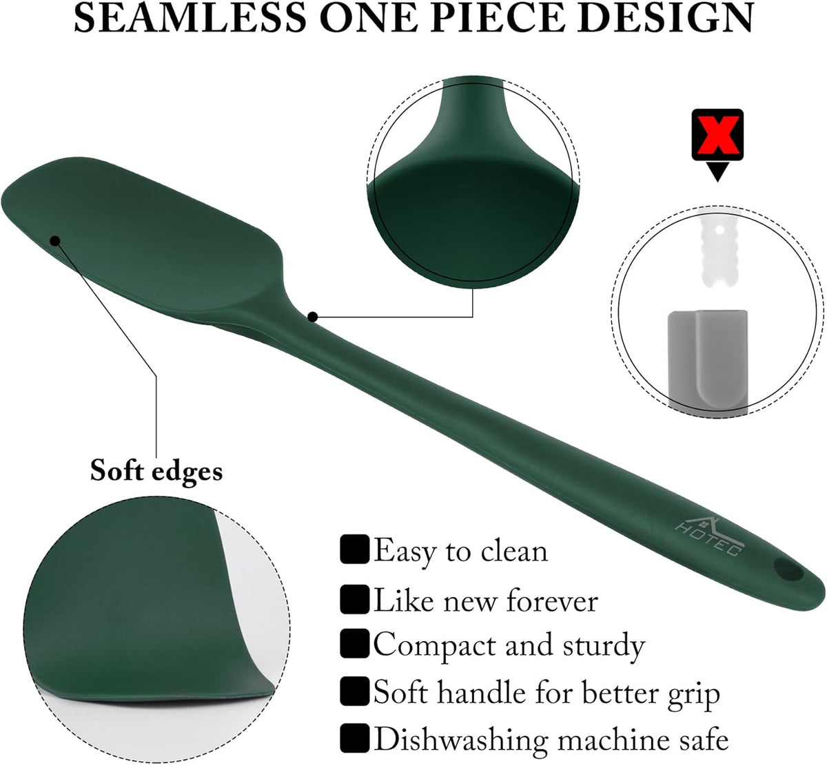 HOTEC 600℉ Heat Resistant BPA-Free Silicone Rubber Spatula Set,Kitchen Cooking Spatulas, Baking