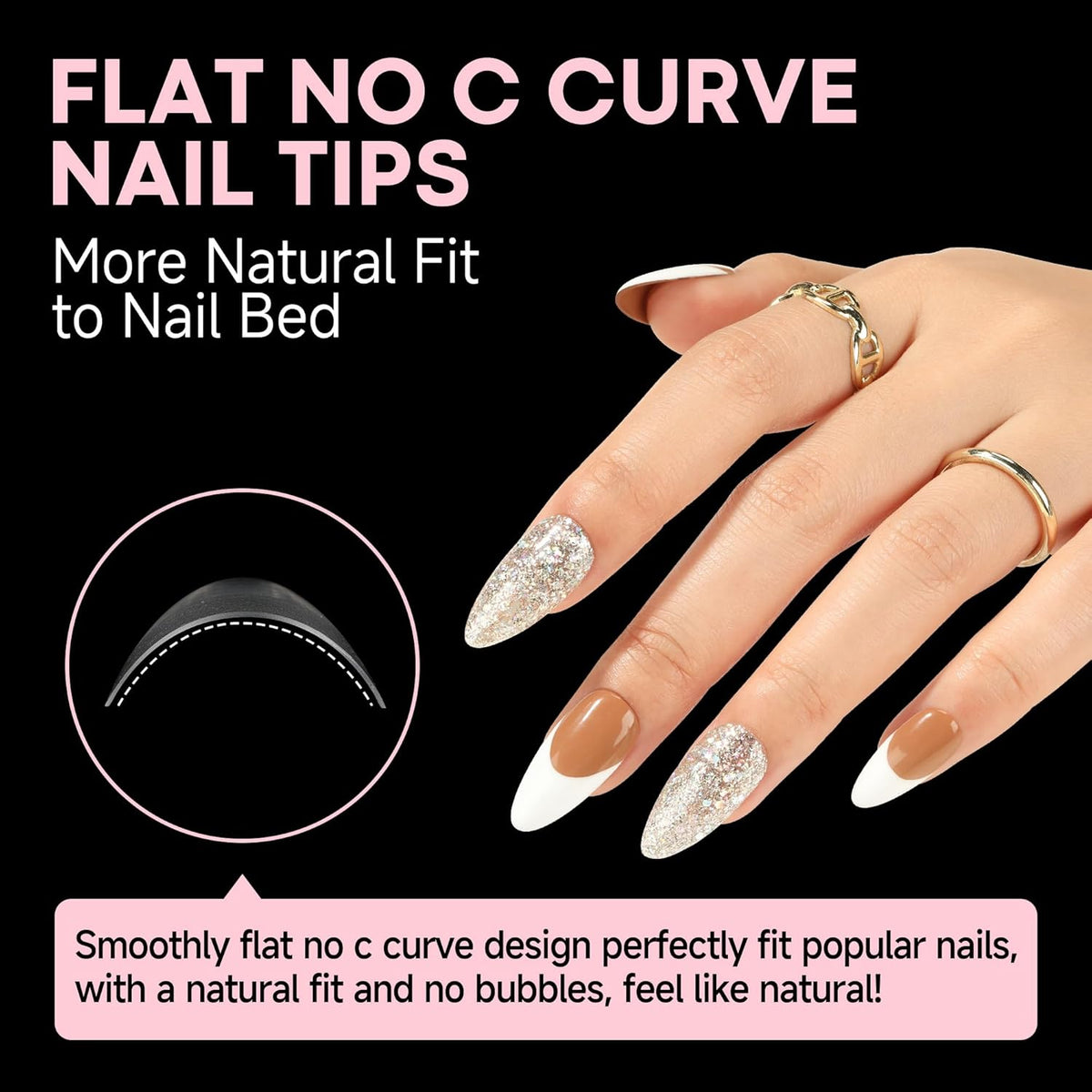 UNA GELLA Almond Shape Nail Tips Half Cover 216pcs Medium Almond Gel Nail Tips Pre-buff Matte Soft