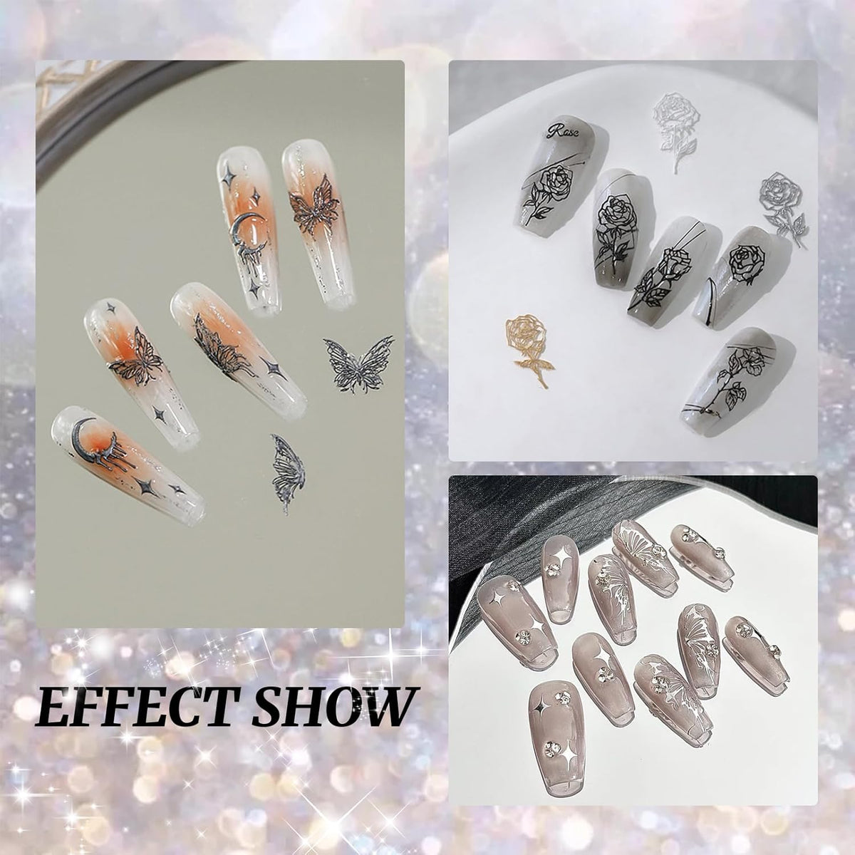 Nail Art Silicone Mold - Butterfly Stars Moon Decoration for 3D Carving Templates, Precise Embossed