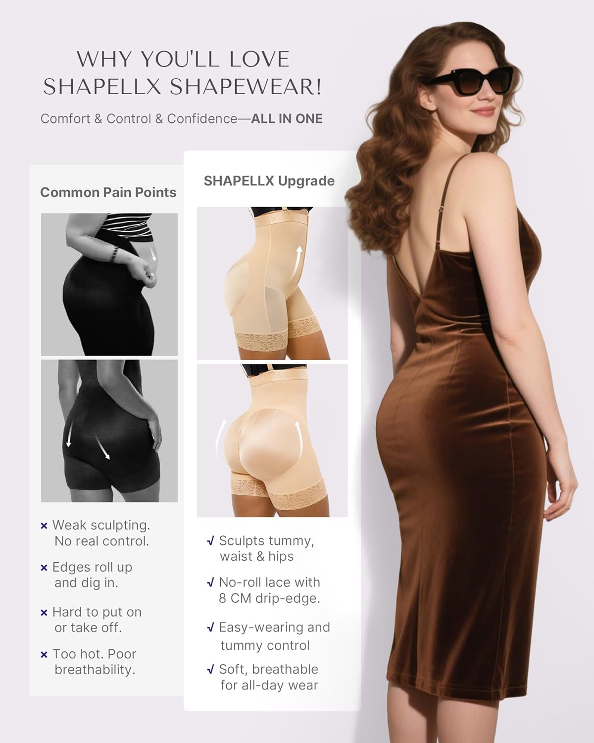 SHAPELLX Shapewear for Women Tummy Control Faja Body Shaper Butt Lifting Plus Size Shapewear