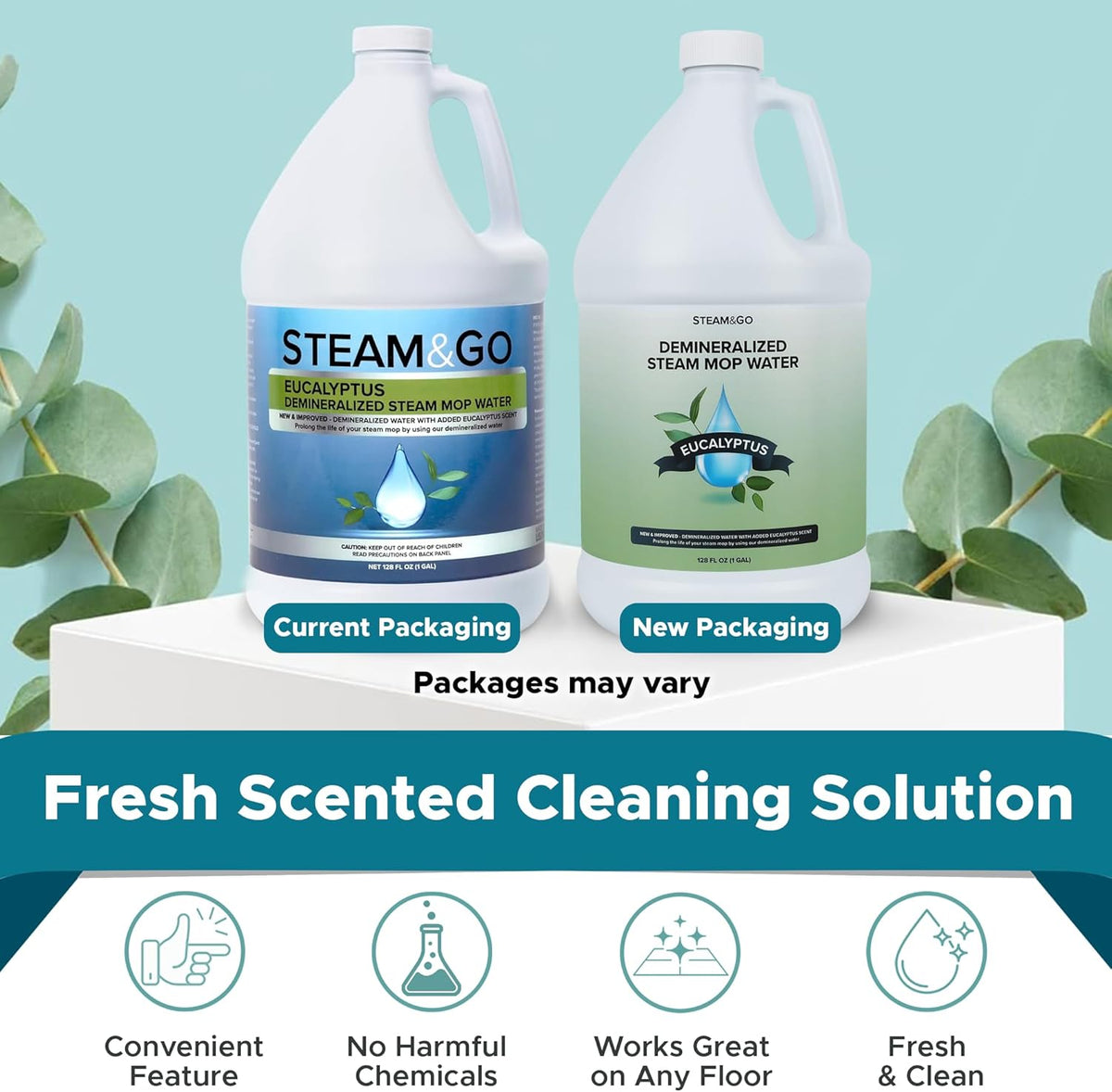 Steam & Go Demineralized Water - Multi-Surface Cleaning Solution for Steam Mop, Ready-to-Use Floor