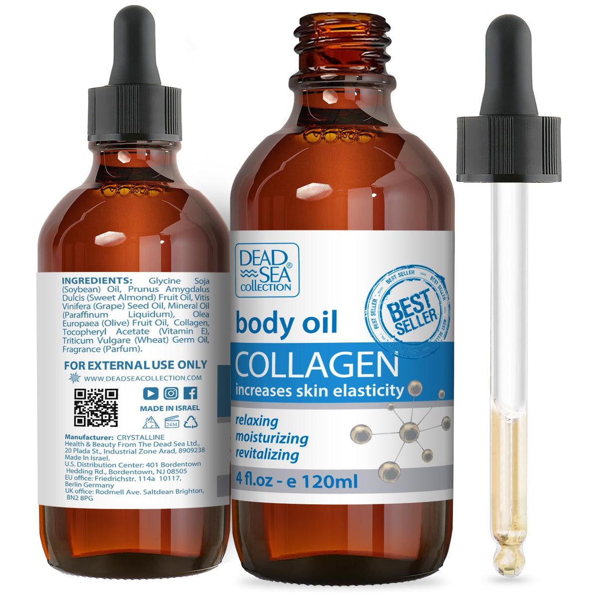 Dead Sea Collection Body Oil for Dry Skin - Collagen & Vitamin E - Moisturizing & Nourishing