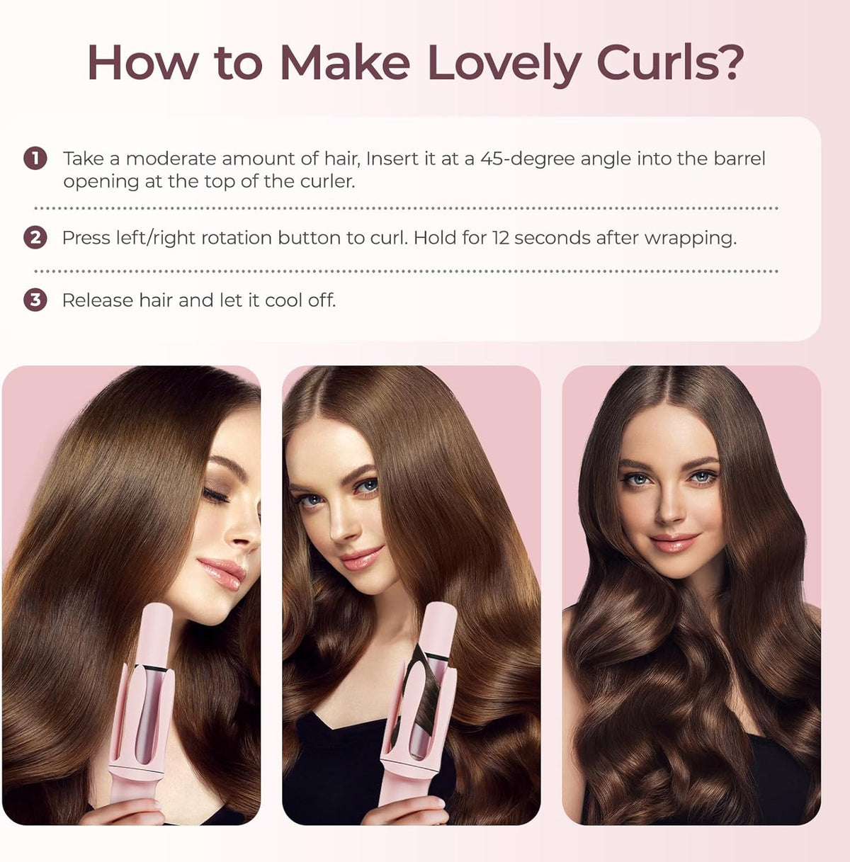 Automatic Curling Iron 1 1/4 Inch, Rotating Ionic Hair Curler Wand with 3 Temperatures, Anti-Scald