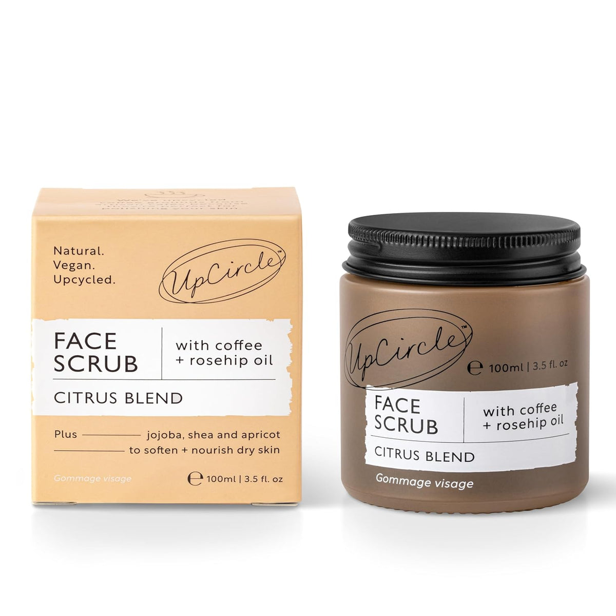 UpCircle Coffee Face Scrub - Citrus Blend For Normal + Dry Skin 3.5oz- Shea Butter, Coconut +