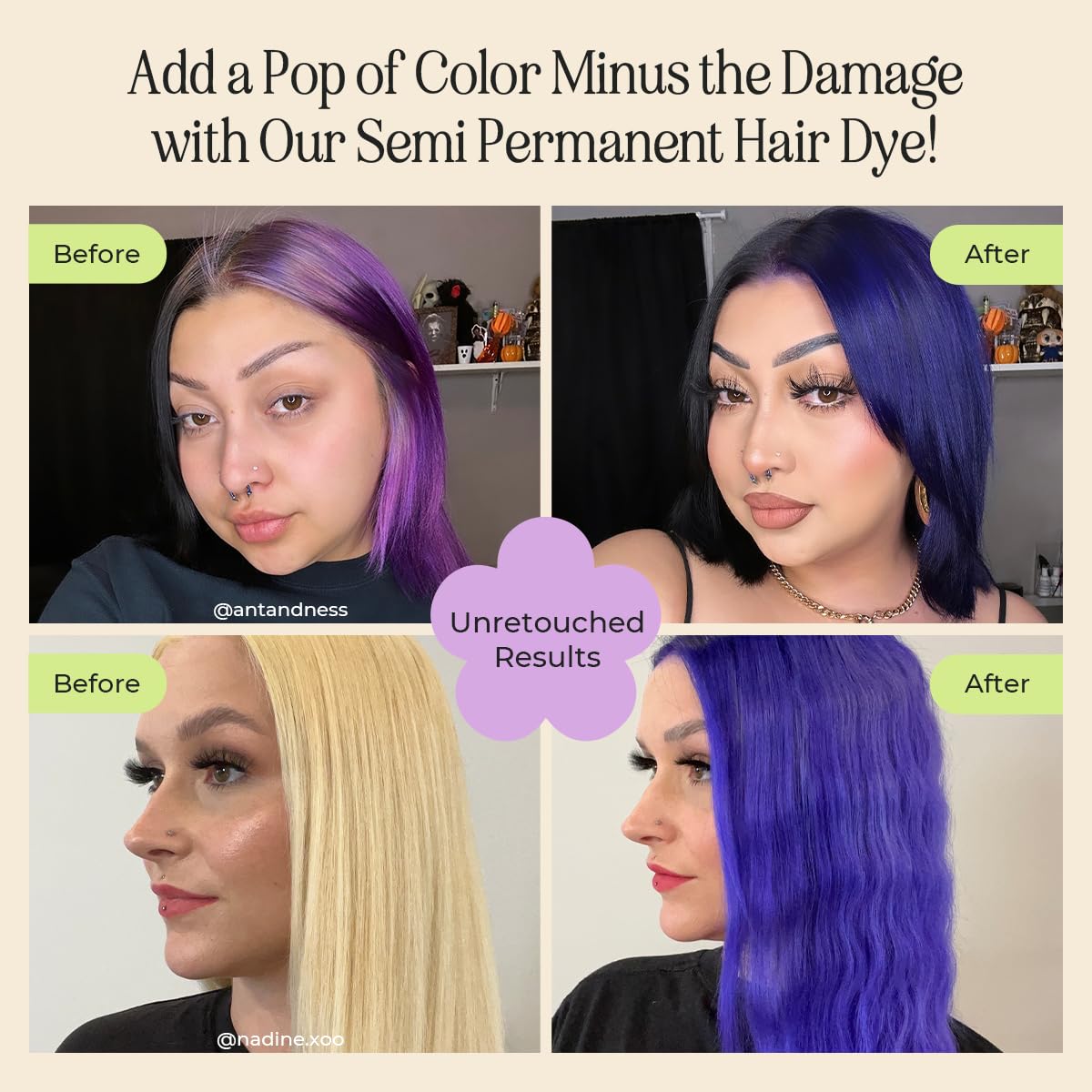 INH Semi Permanent Hair Color | Color Depositing Conditioner | Amethyst Dark Purple Hair Dye | No