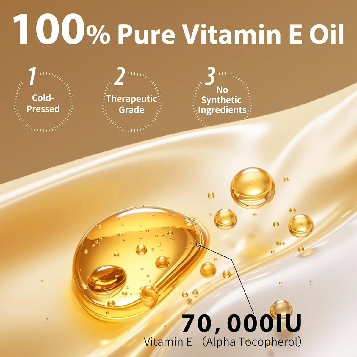 100% Pure Vitamin E Oil, 70,000 IU Organic Vitamin E for Scars, Skin, Face, Nails & Hair