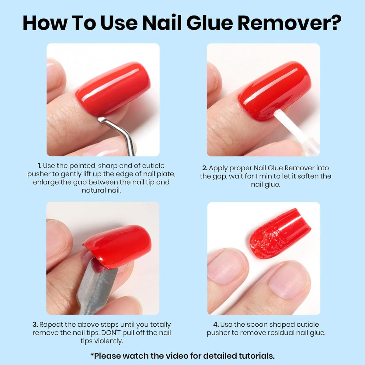 Beetles Nail Glue Remover with Cuticle Pusher, 20ml Press on Nails Glue Remover for False Nail Tips
